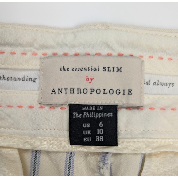 Anthropologie The Essential Slim Cream Blue Striped Ankle Pants Women's Size 6 - Picture 6 of 6